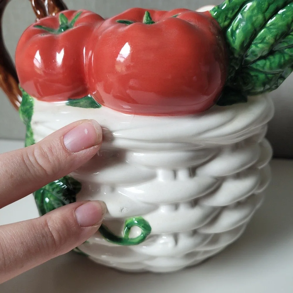 Vintage 1992 Fitzgerald & Floyd Ceramic Tomato Basket Pitcher 1 1/2 Qt | As-Is